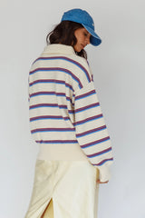 Boston Collared Knit Sweater Striped White
