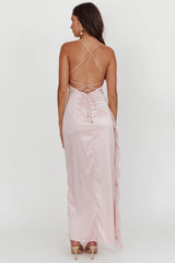 Katarina Satin Ruffle Hem Maxi Dress Cheek