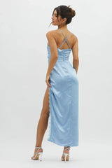 Winter Moon Lace Trim Midi Dress Blue