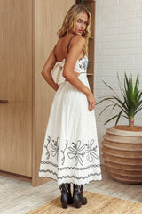 Mondo Scalloped Hem Maxi Dress Embroidered Oat