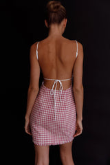 Dolce Life Low Back Mini Dress Houndstooth Pink