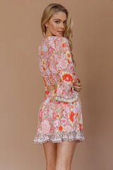 Island Girl Long Sleeve Tied Crop Top Floral Pink