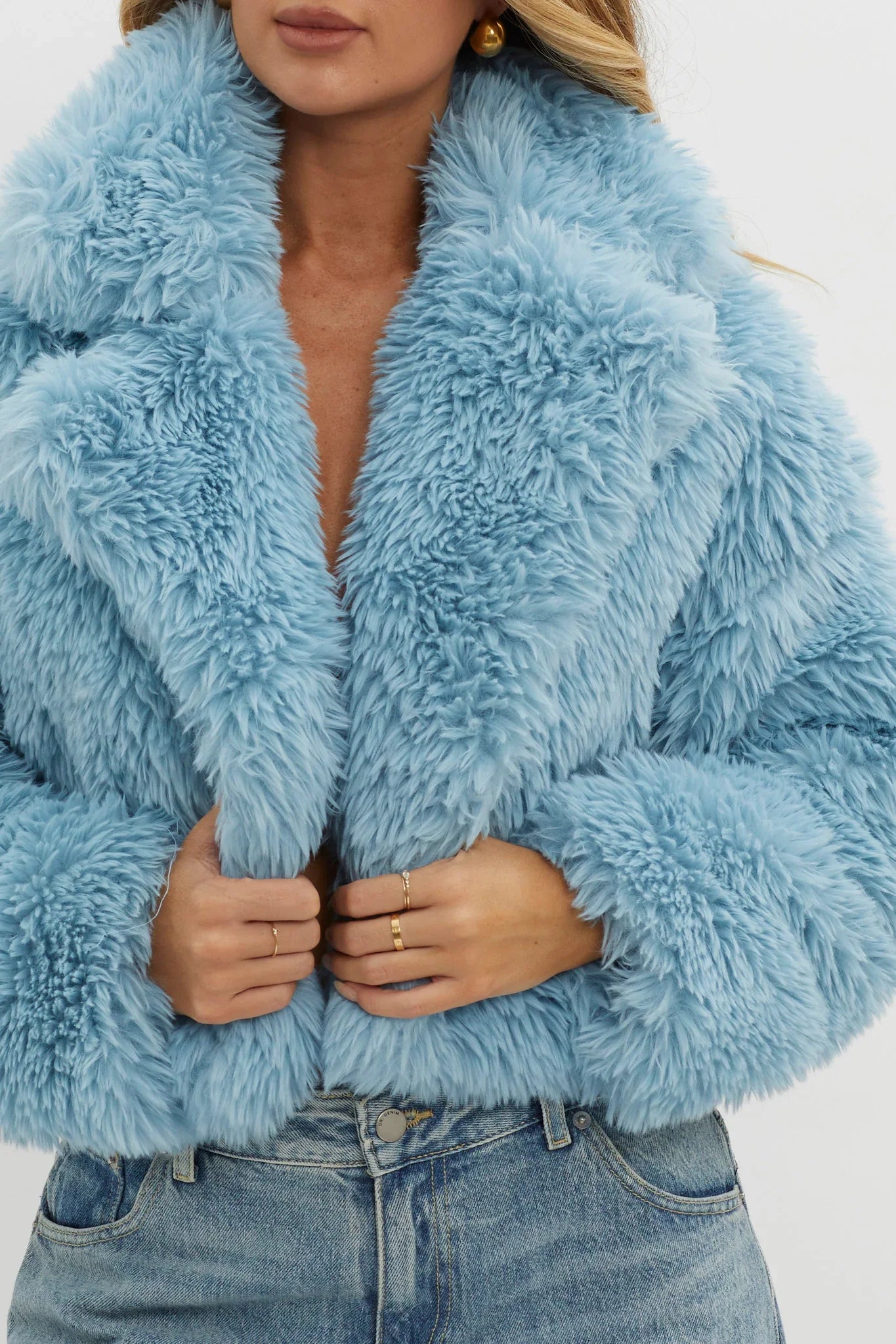 St Moritz Notch Lapel Fur Jacket Blue