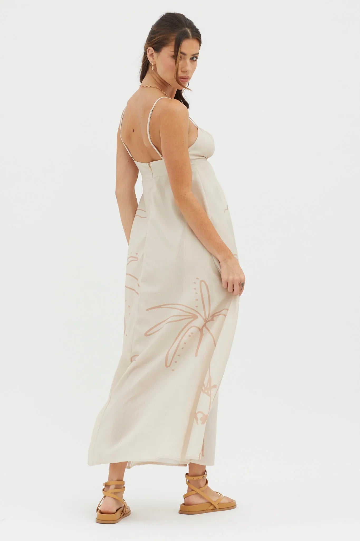 Yuki Tied Bust Midi Dress Sand
