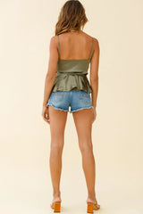 Laural Side-Tie Wrap Top Khaki