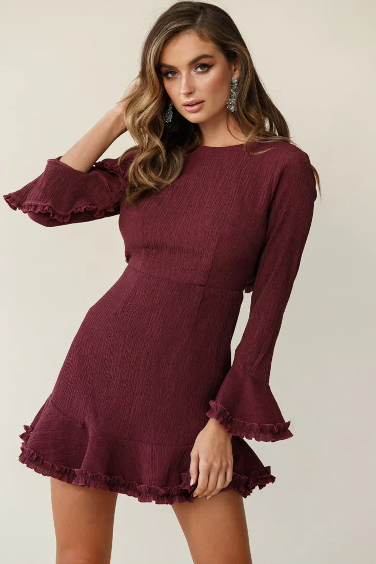 Marta Flared Cuff Cut-Out Back Dress Plum
