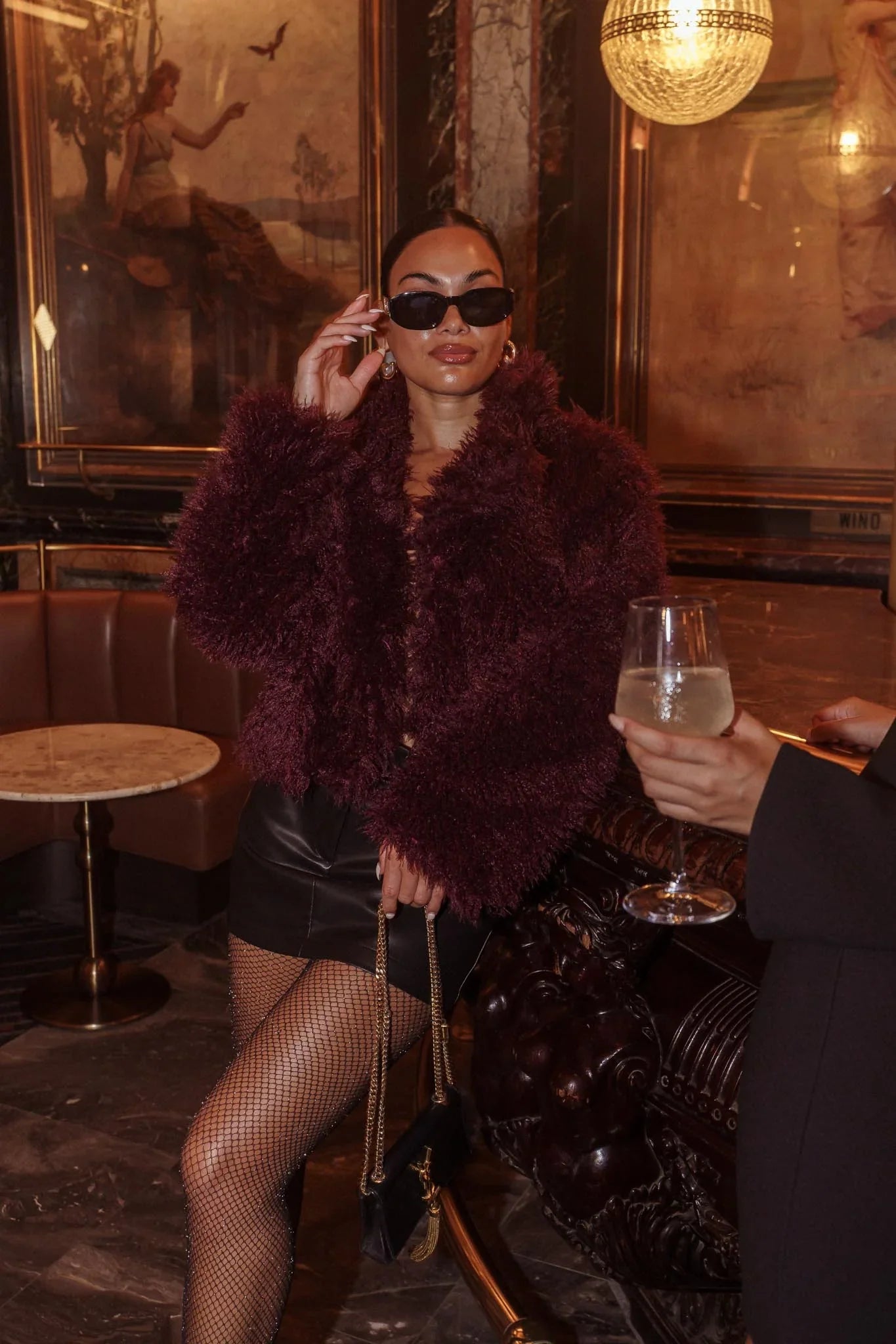 Aland Fuzzy Faux Fur Jacket Wine