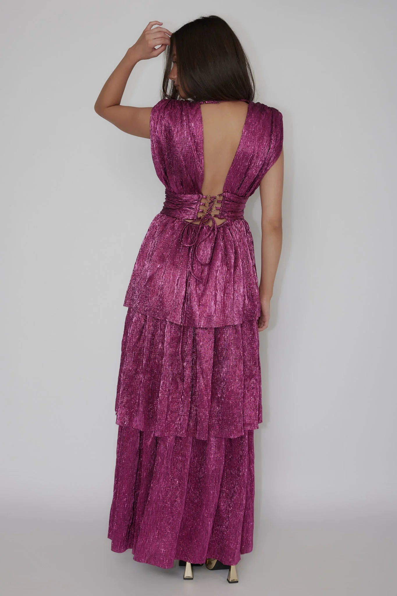 Shimmer Layered Maxi Dress Magenta Haze