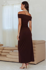 Cruising Sunset Off Shoulder Dress Chocolate