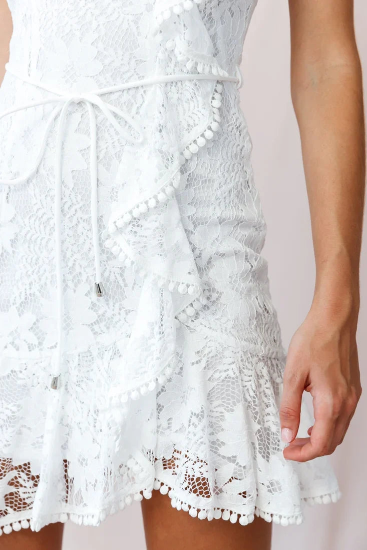 Hart Cami Strap Ruffle Mini Dress Lace White