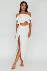 So Fine Twist Waist Crepe Midi Skirt Off White