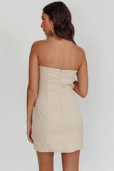 Titania Strapless Buttoned Mini Dress Light Taupe