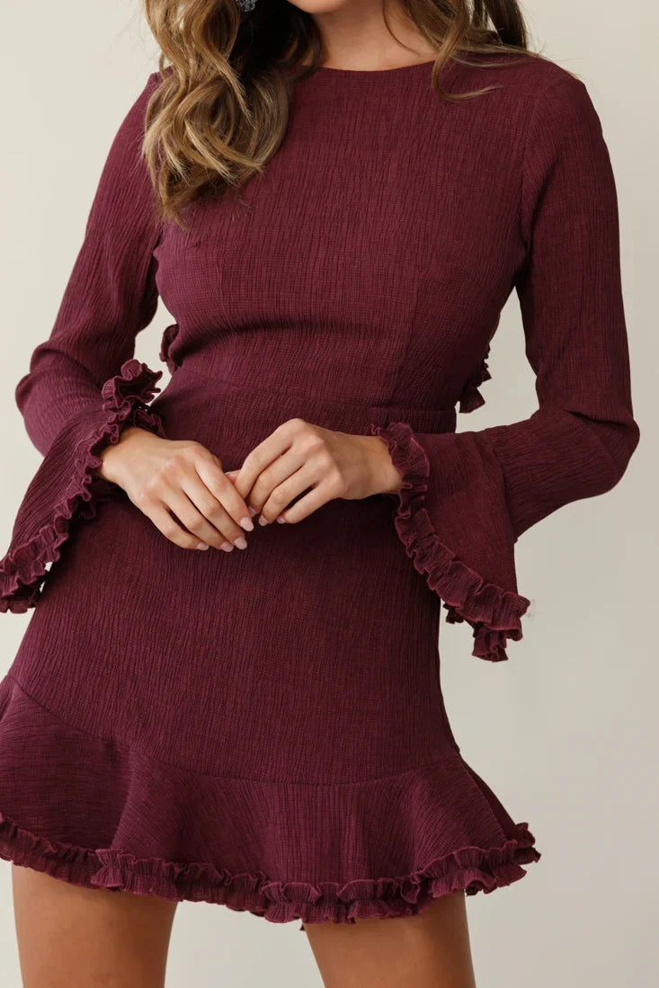 Marta Flared Cuff Cut-Out Back Dress Plum