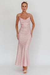 Belonging Cowl Neck Tied Shoulders Maxi Dress Blush