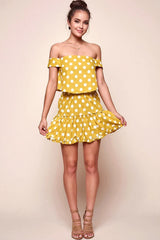 Alexi Polka Dot Off The Shoulder Top Yellow Mustard
