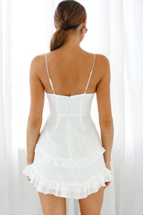 Hemingway Criss-Cross Bust Frill Trim Dress Floral Print White