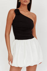 Corinthia One-Shoulder Bubble Mini Dress Black/White