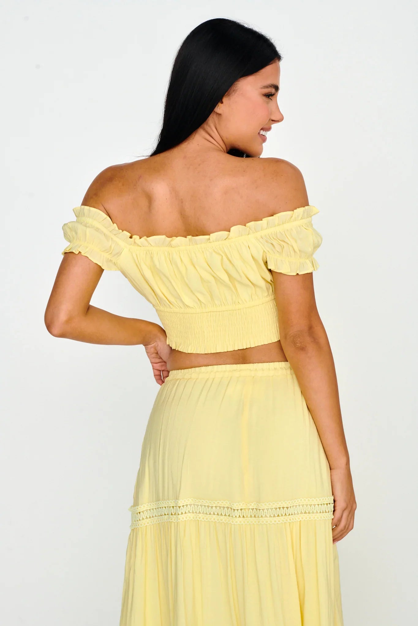 Canyon Cove Puff Sleeve Crop Top Yellow