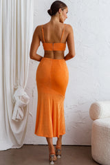 Mamacita Pleated Bust Midi Dress Tangerine