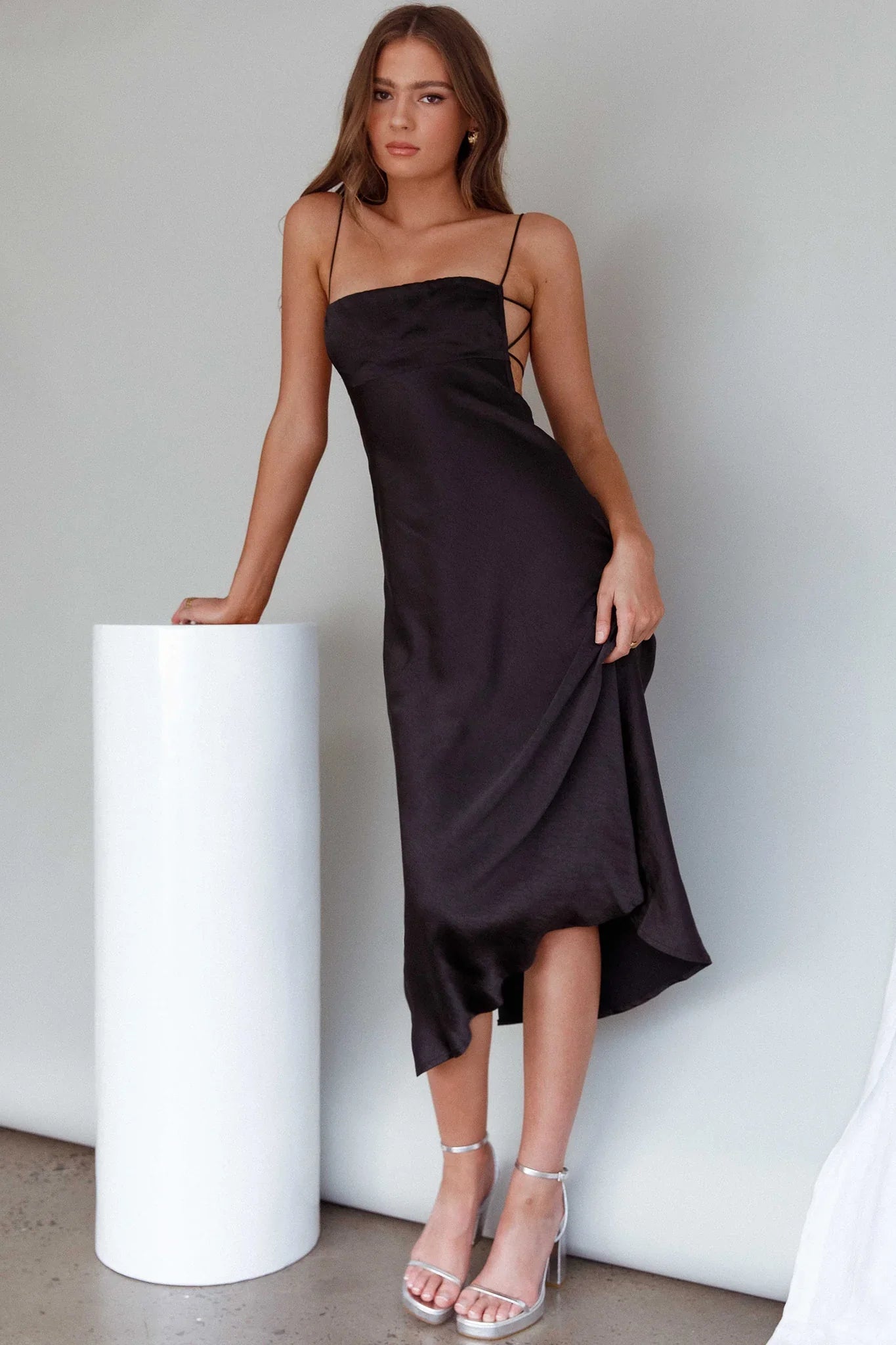 Dolce Life Low Back Midi Dress Black
