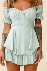 Linka Off-Shoulder Tie Back Romper Pistachio