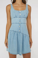 Pansy Flounce Hem Mini Dress Light Denim
