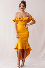 Cloud 9 Bardot Neckline Corset Back Dress Mustard