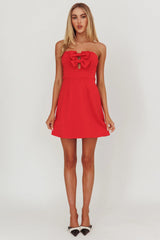 All For You Bow Strapless Mini Dress Red