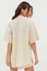 Ciao Ciao Embroidered Button-Up Shirt Oat
