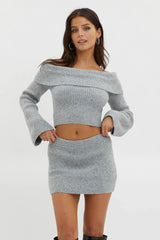 Early Snow Ribbed Knit Skirt Grey