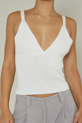 City V-Neck Knit Top White