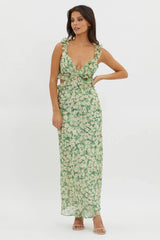 Second Chances Ruffle Trim Maxi Dress Flowers Green