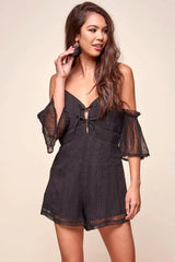 Souza Sheer Overlay Textured Romper Black