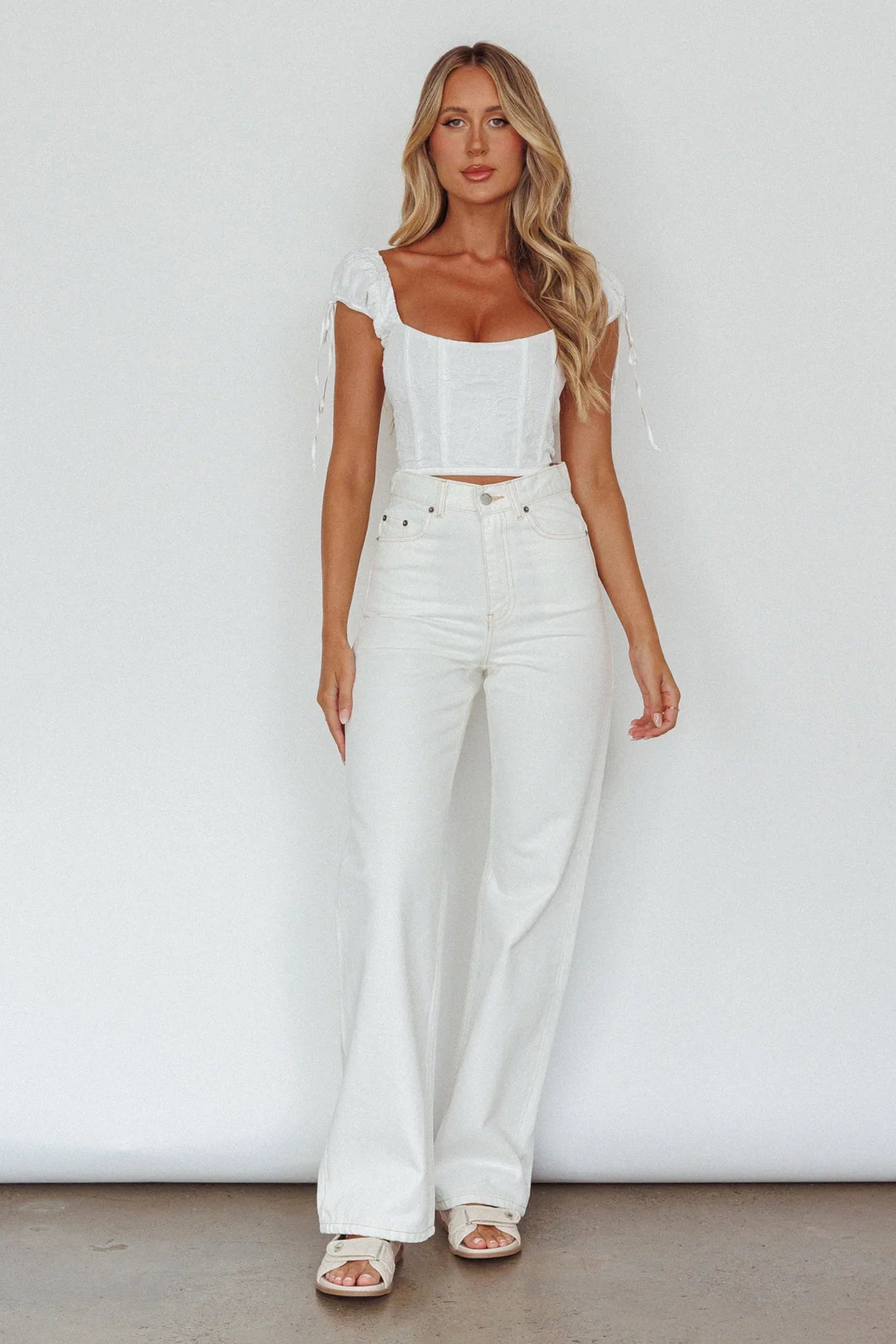 Citrine Dreams String Tie Detail Crop Top White