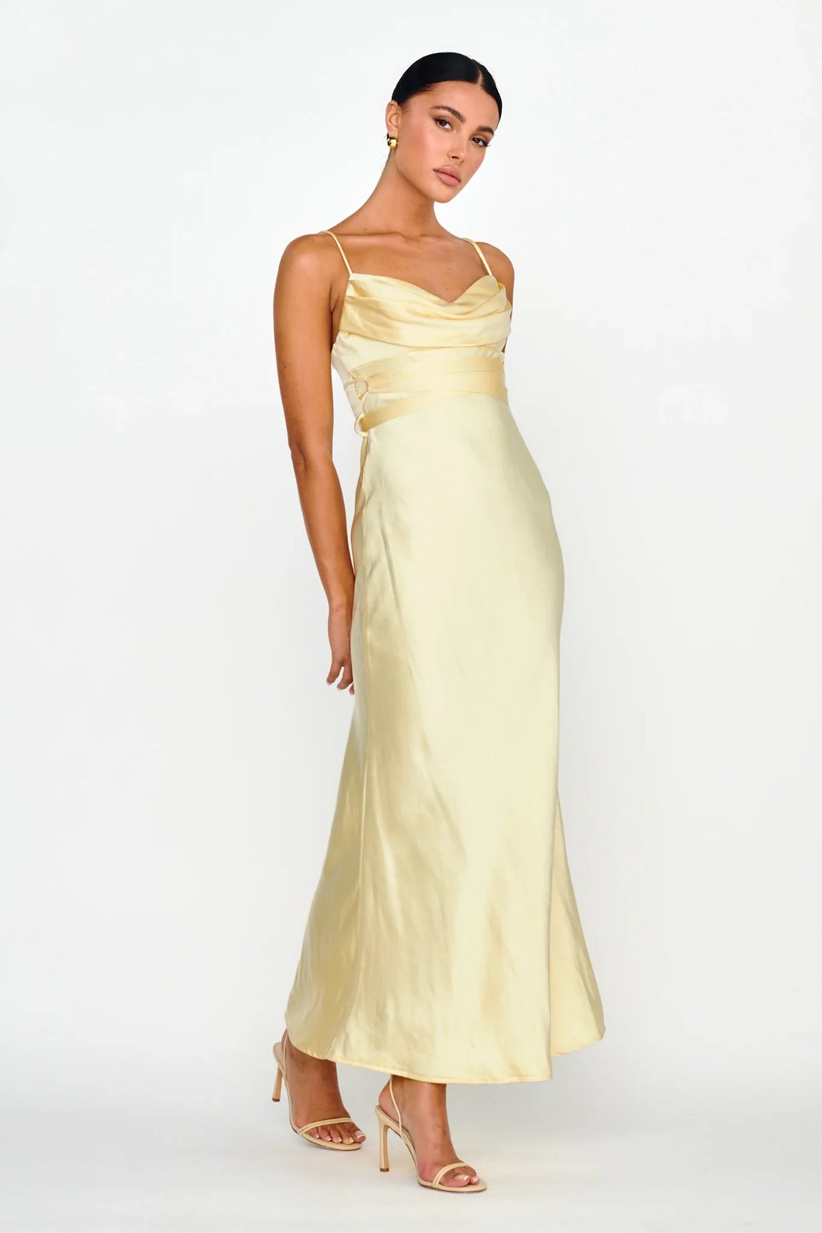 Starring Role Cowl Bust Waist Tie Dress Butter