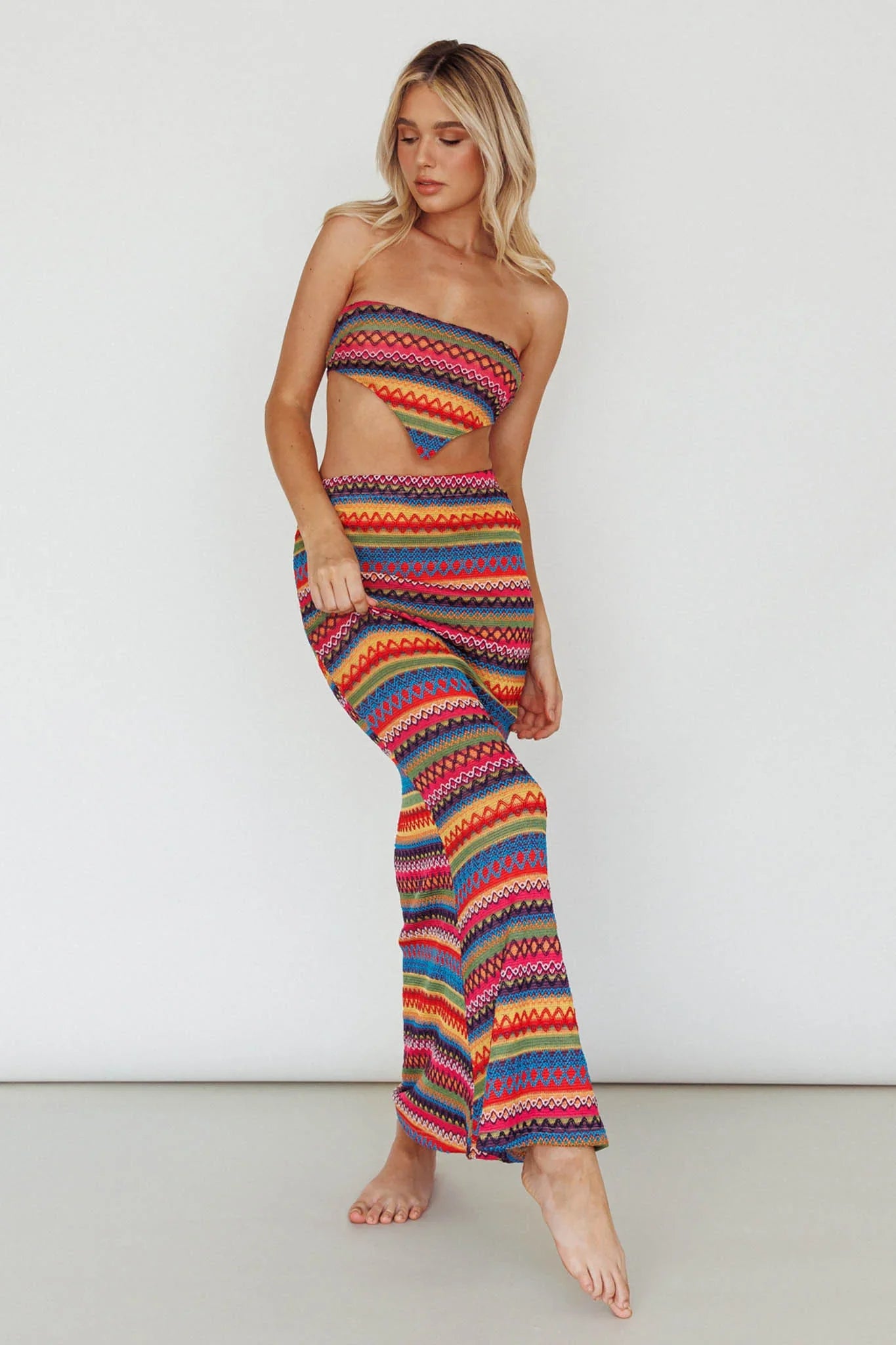 Tulum Knit Midi Skirt Pink Multi