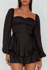 New Light Balloon Sleeve Romper Black