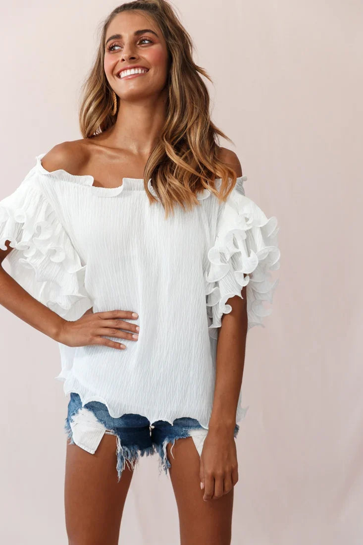 Miranda Ruffle Sleeve Top White