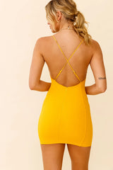SoCal Scoop Neckline Criss-Cross Back Mini Dress Yellow