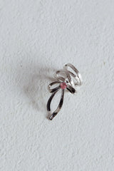Soiree Rhinestone Bow Ear Cuff Silver