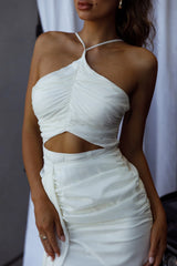 Casa Del Sol Ruched Cut-Out Dress White