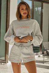 La Femme Drawstring Side Pockets Font Shorts Grey Marle