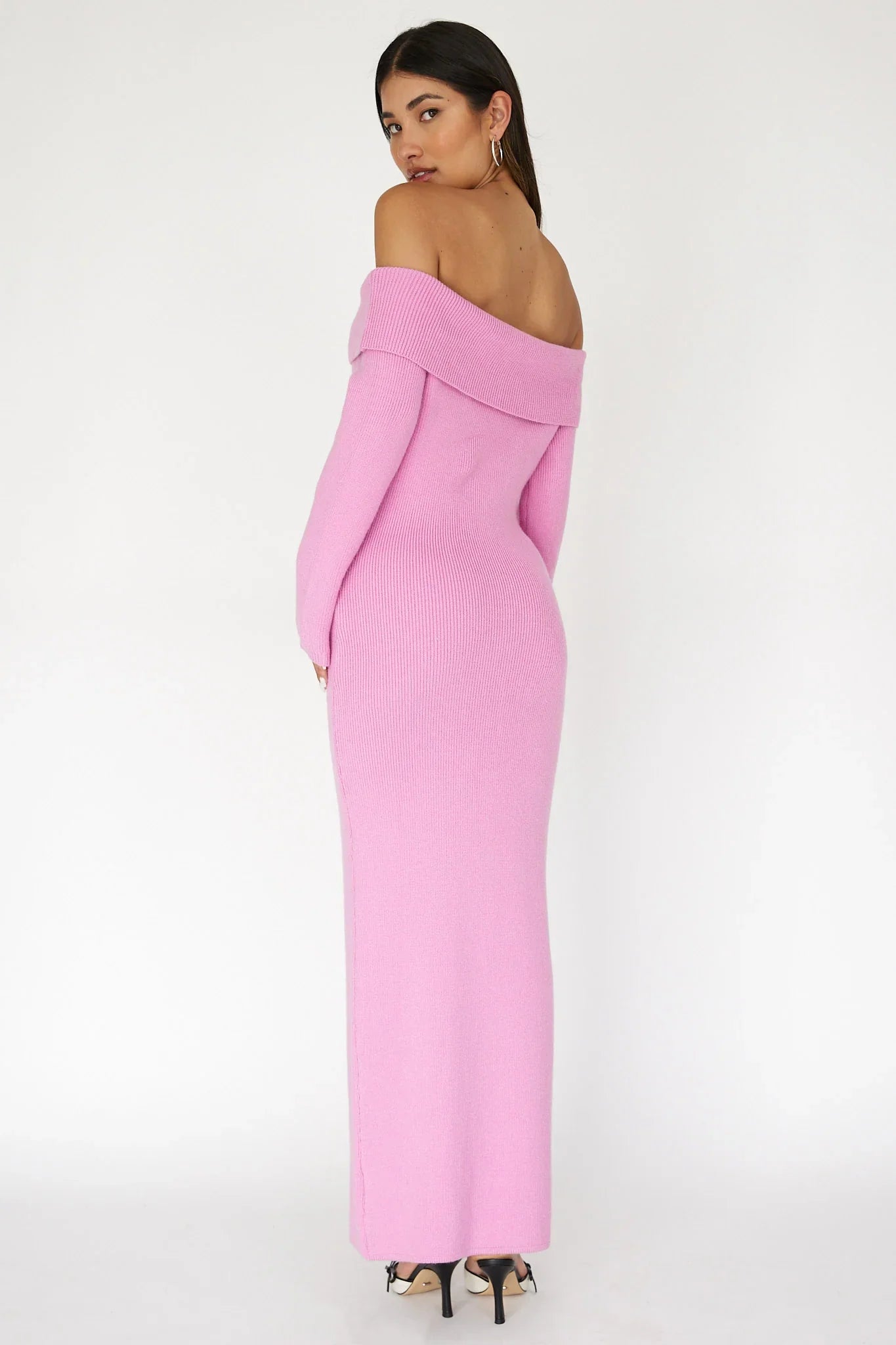 Winter Wonder Off-Shoulder Knit Maxi Dress Pink