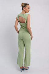 Rossana Long Knit Pants Sage