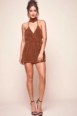 Shae Shimmery V Neck Romper Rust