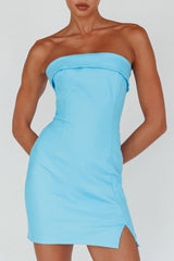Jordi Foldover Neckline Mini Dress Aqua Blue