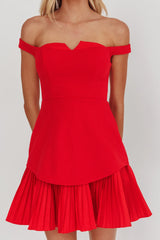 Devoted Love Pleat Hem Mini Dress Red