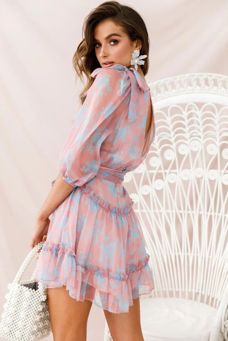 Bow-Peep 3/4 Sleeve Bow Detail Dress Rose