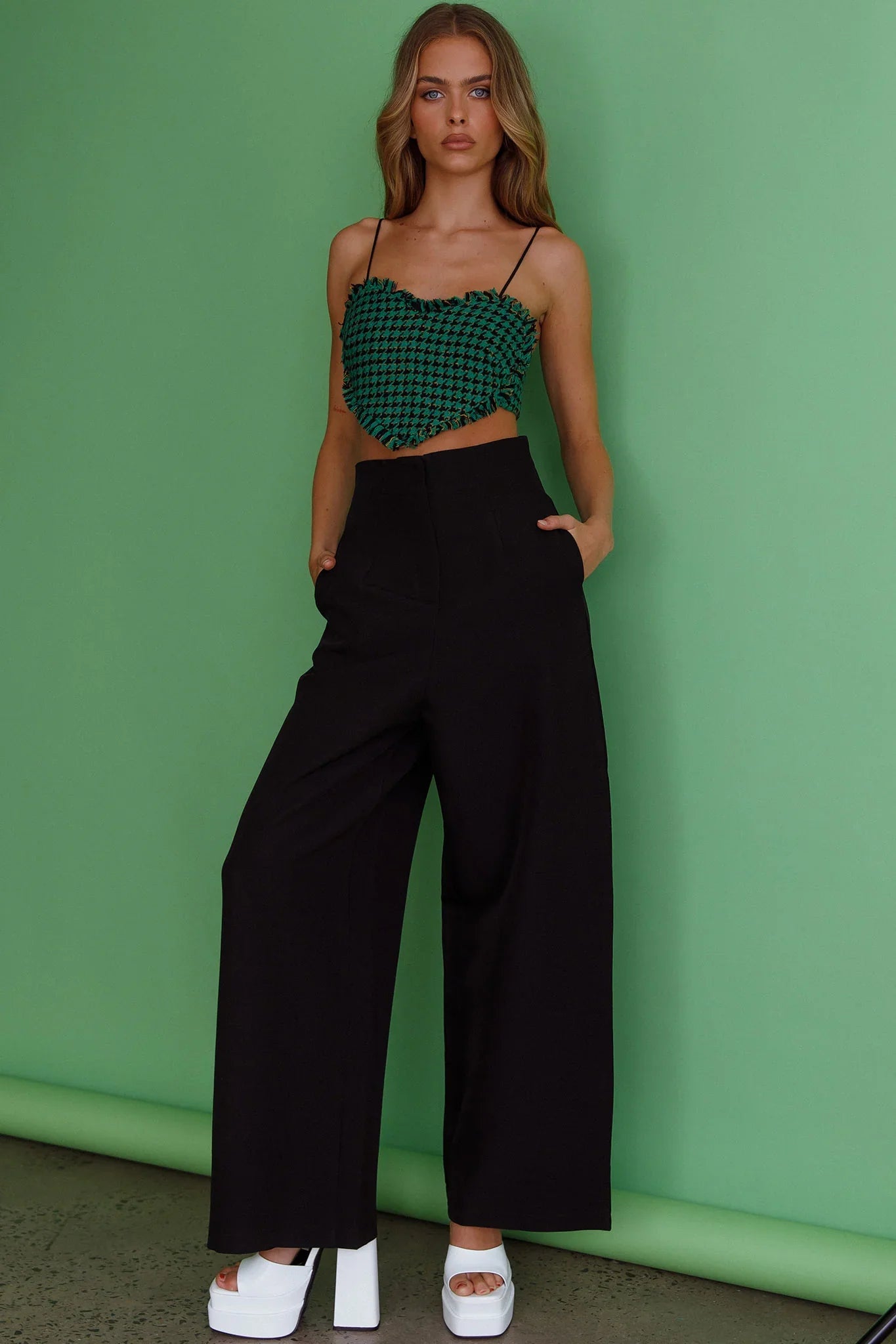 Miss Fine Heart Crop Top Houndstooth Green