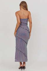 Metrics Strapless Frill Maxi Dress Blue